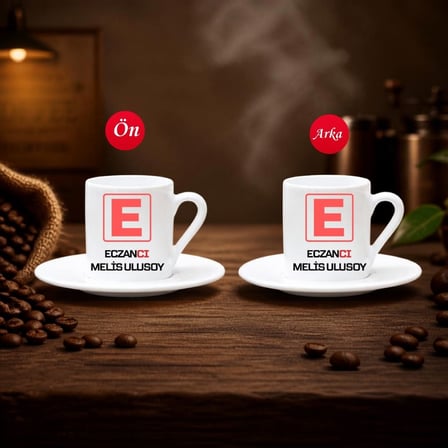 Eczacıya Hediye E Amblemli İsme Özel Kahve Fincanı Tekli
