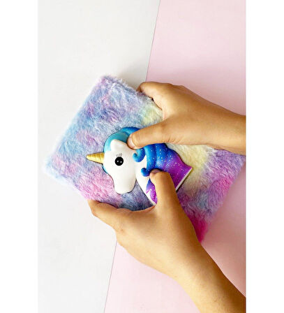 Renkli Gökkuşağı Unicorn Squishyli Peluş Defter