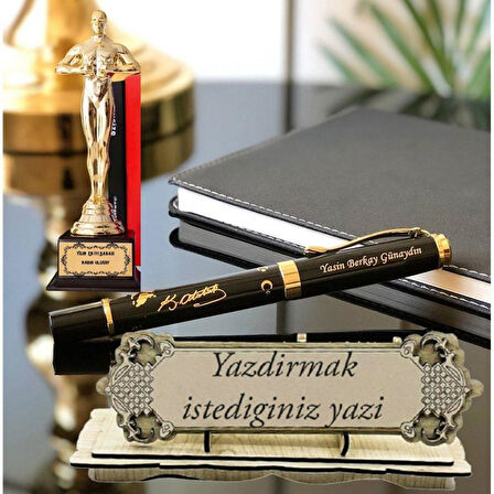 Kişiye Özel Ofis Hediye Seti-Oskar-Atatürk İmzalı Kalem- İsimlik  3487