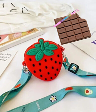 Kokulu Çikolata Defter  Unicorn Işıklı Kalem ve Çilek Silikon Çanta
