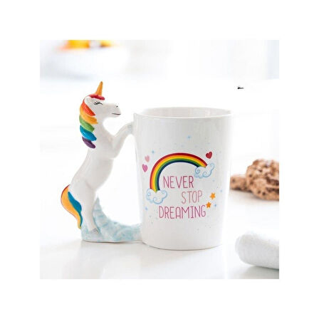 Unicorn Tasarımlı 3D Seramik Kupa Bardak 400 ml