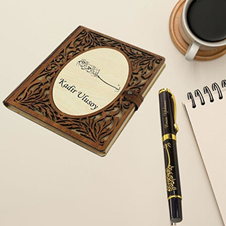 Kişiye Özel Besmele Tasarımlı Akordiyon Defter ve Tükenmez Kalem