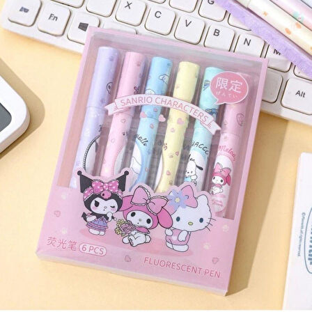 Kawai Sanrio Karakterler Fosforlu Kalem 6 lı