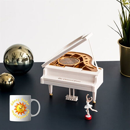 Dans Eden Balerinli Piyano Müzik Kutusu Kupa Bardak Hediye Seti