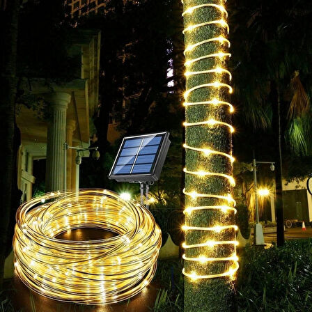 100 Ledli 12 Metre Solar Şerit Bahçe Dekorasyon Aydınlatma | Sarı Işık – Güneş Enerjili