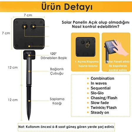 100 Ledli 12 Metre Solar Şerit Bahçe Dekorasyon Aydınlatma | Sarı Işık – Güneş Enerjili
