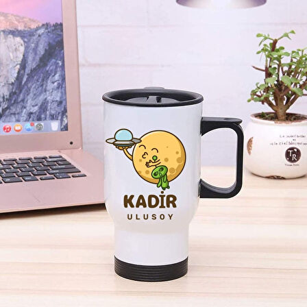 Kişiye Özel Kulplu Uzay Temalı Çelik Bardak Termos - 450mlt