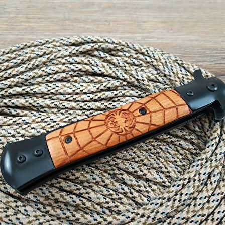 Kişiye Özel Scorpion Tasarımlı Ahşap Saplı  Kamp Outdoor Cep Çakısı