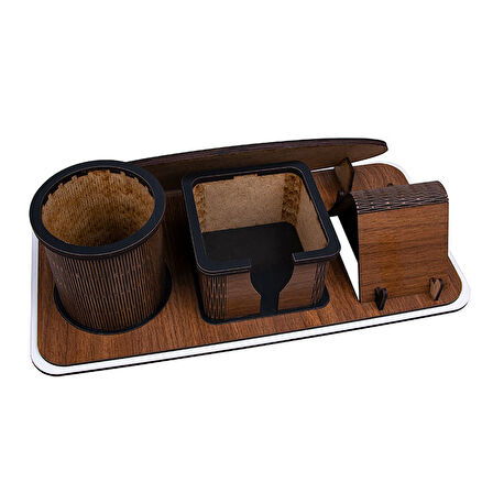 Kişiye Özel Logolu Ahşap Masa Üstü İsimlik | Kalemlik ve Kartvizitlikli