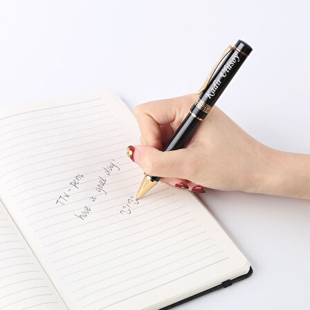 Kişiye Özel İsim Yazılı Lüks Tükenmez Kalem | Siyah Gold Kutulu Hediye Kalem