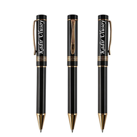 Kişiye Özel İsim Yazılı Lüks Tükenmez Kalem | Siyah Gold Kutulu Hediye Kalem