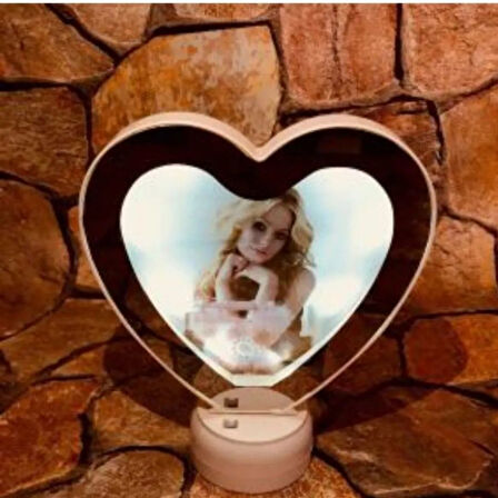 Kişiye Özel Fotoğraflı Kalp Şekilli Sihirli LED Ayna