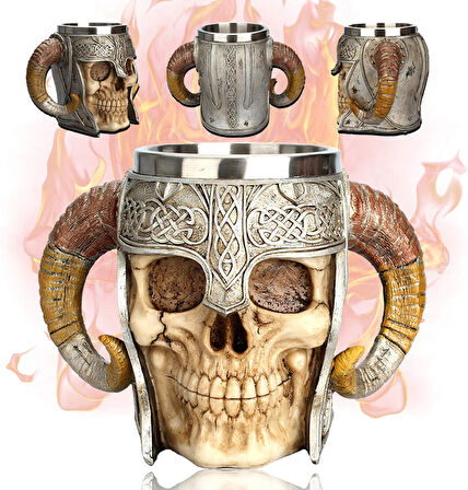 Ortaçağ Viking Savaşçı Kafatası Tasarımlı Kupa Bardak | Koleksiyonluk ve Tematik Hediye