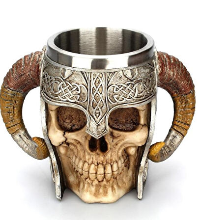 Ortaçağ Viking Savaşçı Kafatası Tasarımlı Kupa Bardak | Koleksiyonluk ve Tematik Hediye