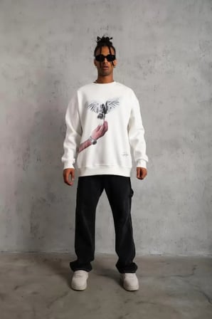 Erkek Güvercin Baskılı Sweatshirt