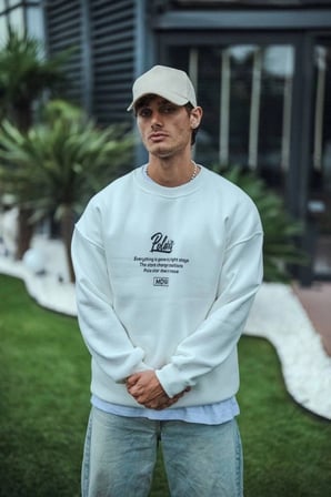 Kışlık Bisiklet Yaka Ön Ve Arka Baskılı SweatShirt