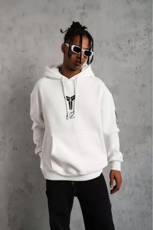 Unisex Sırt Baskılı Kapüşonlu Üç İplik Oversize Sweatshirt