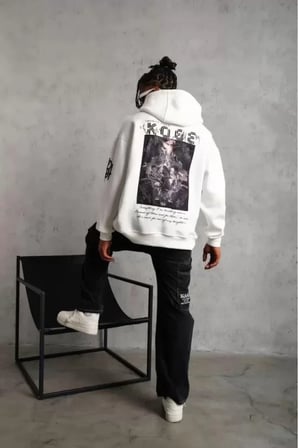 Unisex Sırt Baskılı Kapüşonlu Üç İplik Oversize Sweatshirt