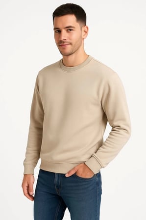 Erkek Üç İplik Düz Bisiklet Yaka SweatShirt