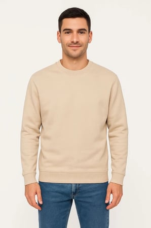 Erkek Üç İplik Düz Bisiklet Yaka SweatShirt