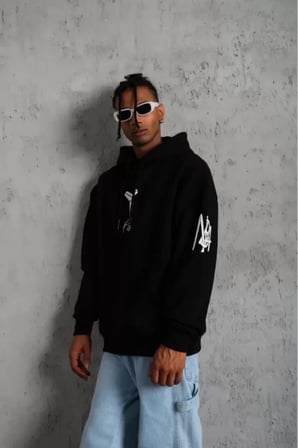 Unisex Sırt Baskılı Kapüşonlu Üç İplik Oversize Sweatshirt