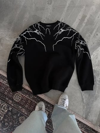 Yıldırım Baskılı Bisiklet Yaka SweatShirt