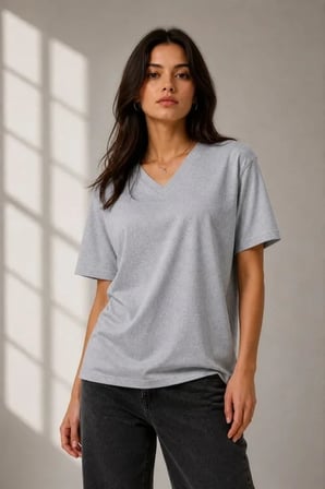 V Yaka Basic Tişört Kısa Kol Yazlık Regular Fit TShirt
