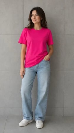 Basic Pamuklu Tişört Bisiklet Yaka Düz Renk Relaxed Fit TShirt