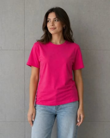 Basic Pamuklu Tişört Bisiklet Yaka Düz Renk Relaxed Fit TShirt