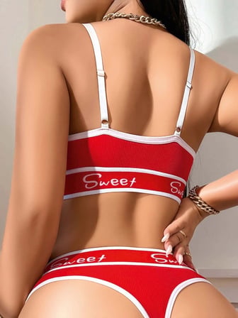 Kadın Kırmızı Love Yazı Detaylı Zarif Bikini Mayo Takımı Özel Tasarım