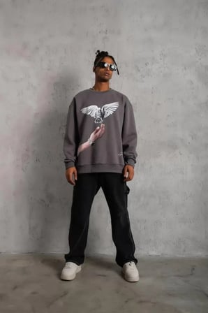 Erkek Güvercin Baskılı Sweatshirt