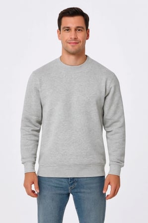 Erkek Üç İplik Düz Bisiklet Yaka SweatShirt