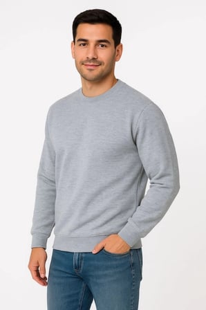Erkek Üç İplik Düz Bisiklet Yaka SweatShirt