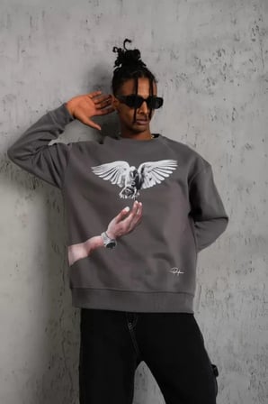 Erkek Güvercin Baskılı Sweatshirt