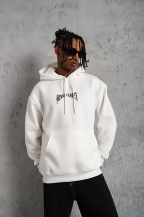 Erkek Kordon İpli Baskılı Kapüşonlu Sweatshirt
