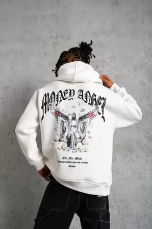 Erkek Kordon İpli Baskılı Kapüşonlu Sweatshirt