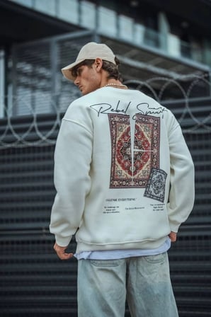 Uzun Kol Bisiklet Yaka Baskılı SweatShirt