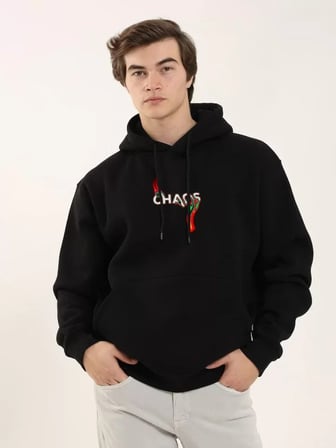 Unisex Baskılı Oversize Üç İplik Kapüşonlu Sweatshirt