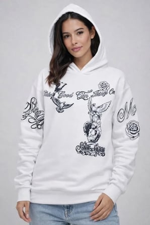 3 İplik Pamuklu Kapüşonlu Baskılı SweatShirt Hoodie