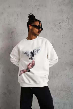 Erkek Güvercin Baskılı Sweatshirt