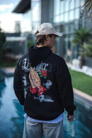 Üç İplik Penye Kapşonlu Baskılı SweatShirt