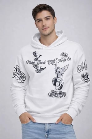 Erkek 3 İplik Pamuklu Kapüşonlu Baskılı SweatShirt Hoodie