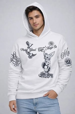 Erkek 3 İplik Pamuklu Kapüşonlu Baskılı SweatShirt Hoodie