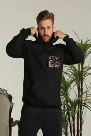 Erkek Sırt Baskılı Oversize Üç İplik Kapüşonlu Sweatshirt