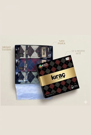 Kıraç Concept Exclusive Ekose Desenli Pamuklu Burun Dikişsiz Erkek Çorap Bileği Sıkmayan Lastik 12 Adet