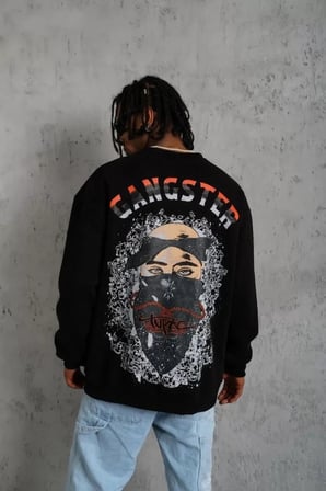 Erkek 3 İplik Gangster Baskılı Sweatshirt