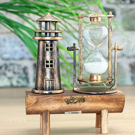 Kişiye Özel Tükenmez Kalem ve Deniz Feneri Kum Saati Masa Seti – Şık Hediye