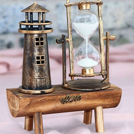 Kişiye Özel Tükenmez Kalem ve Deniz Feneri Kum Saati Masa Seti – Şık Hediye