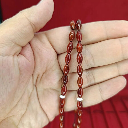 Kişiye Özel Kutulu Deve Kemiği İmameli Arpa Kesim Kınalı Kuka Tesbih – Şık Ahşap Hediye Kutulu Özel Tasarım