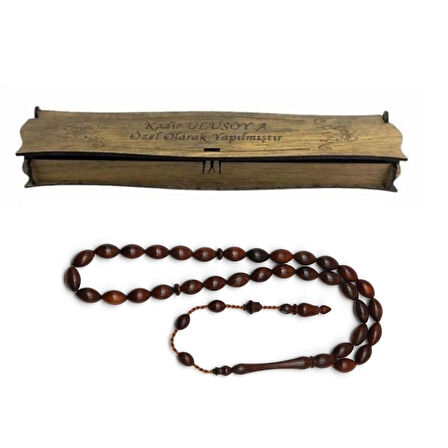 Kişiye Özel Kutulu Yılan Ağacı Arpa Kesim Tesbih 6x10 mm – Doğal Ağaç Dokulu Hediyelik Tesbih